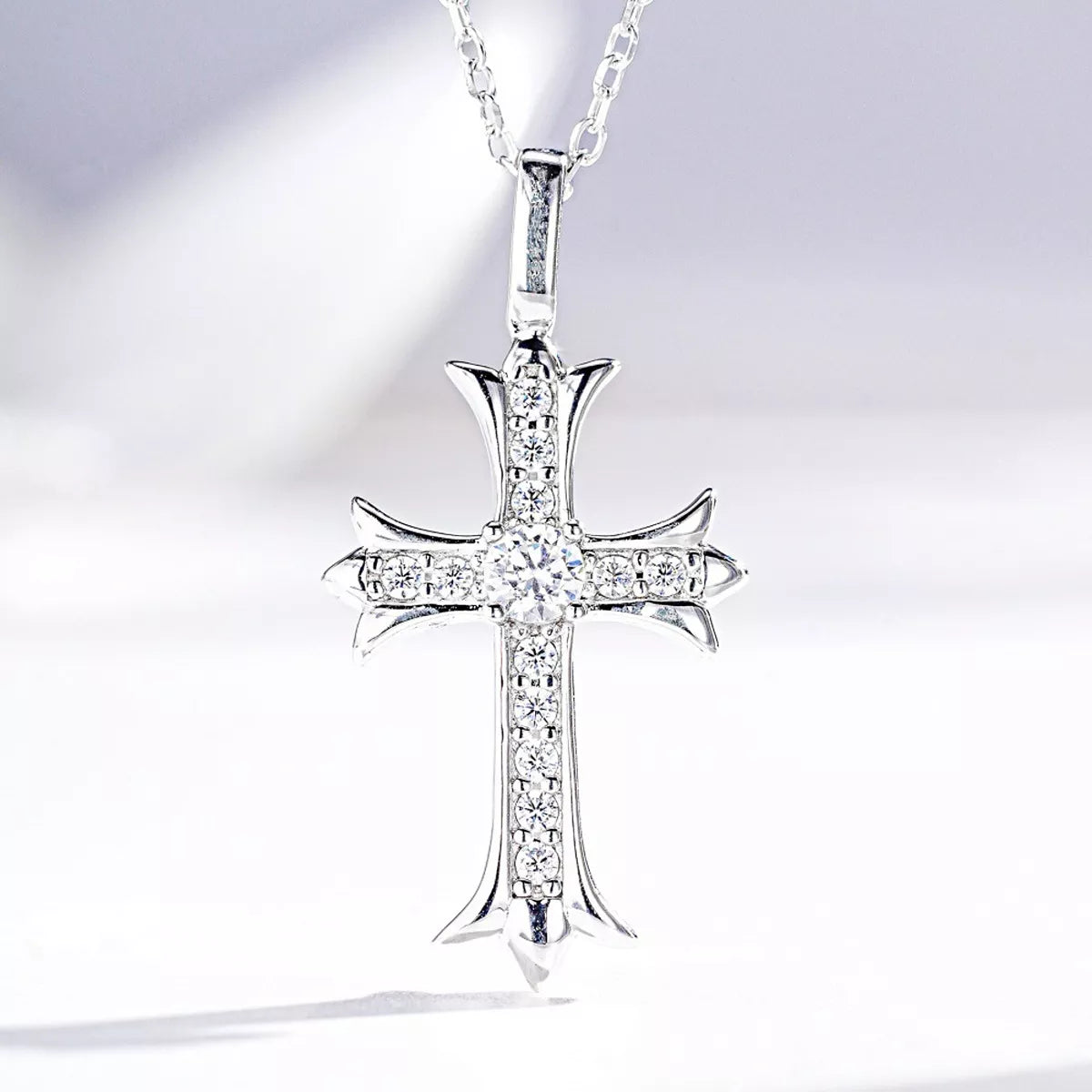 925 Sterling Silver Zircon Geometric Cross Necklace - Lilixa.store