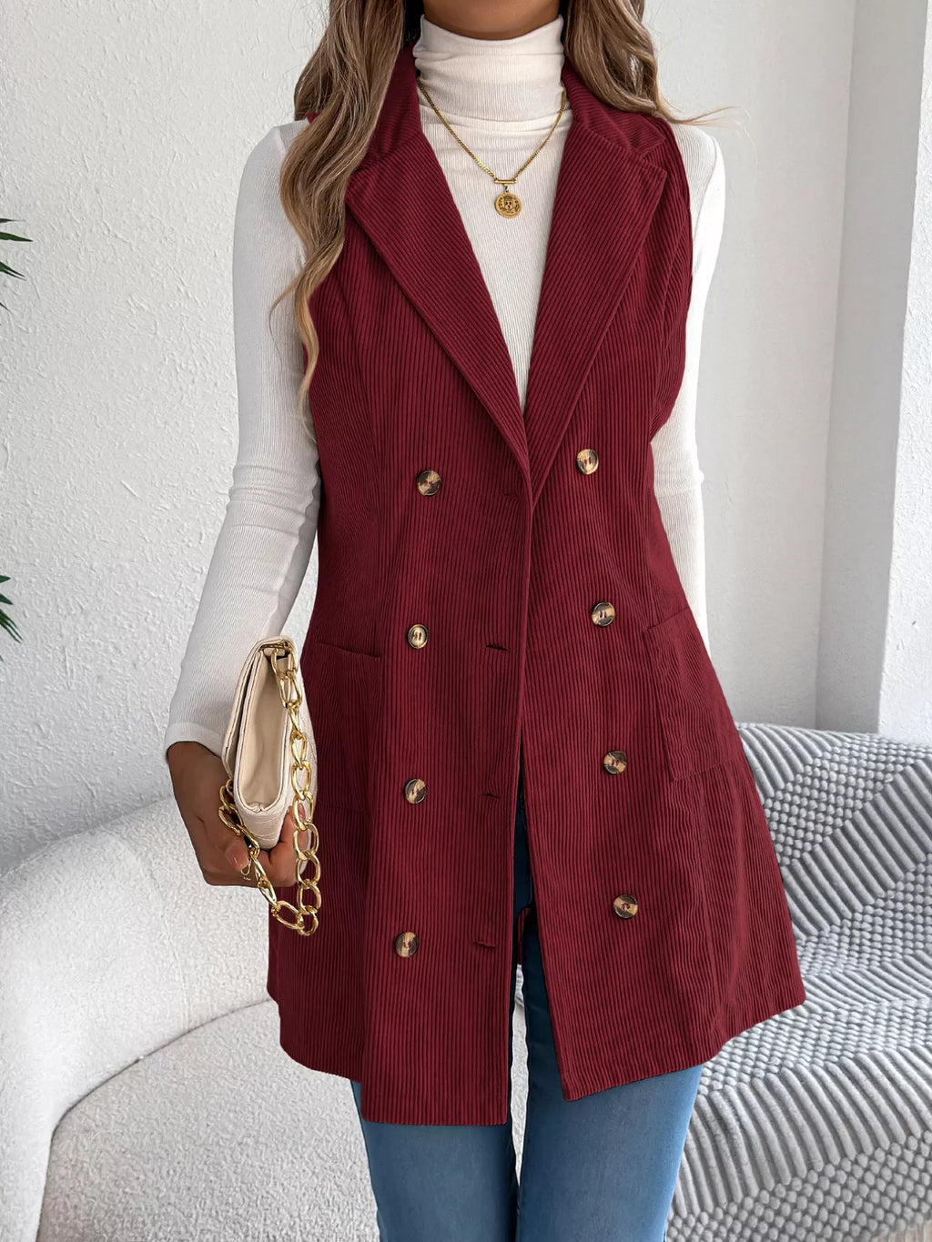Double-Breasted Long Vest Coat - Lilixa.store