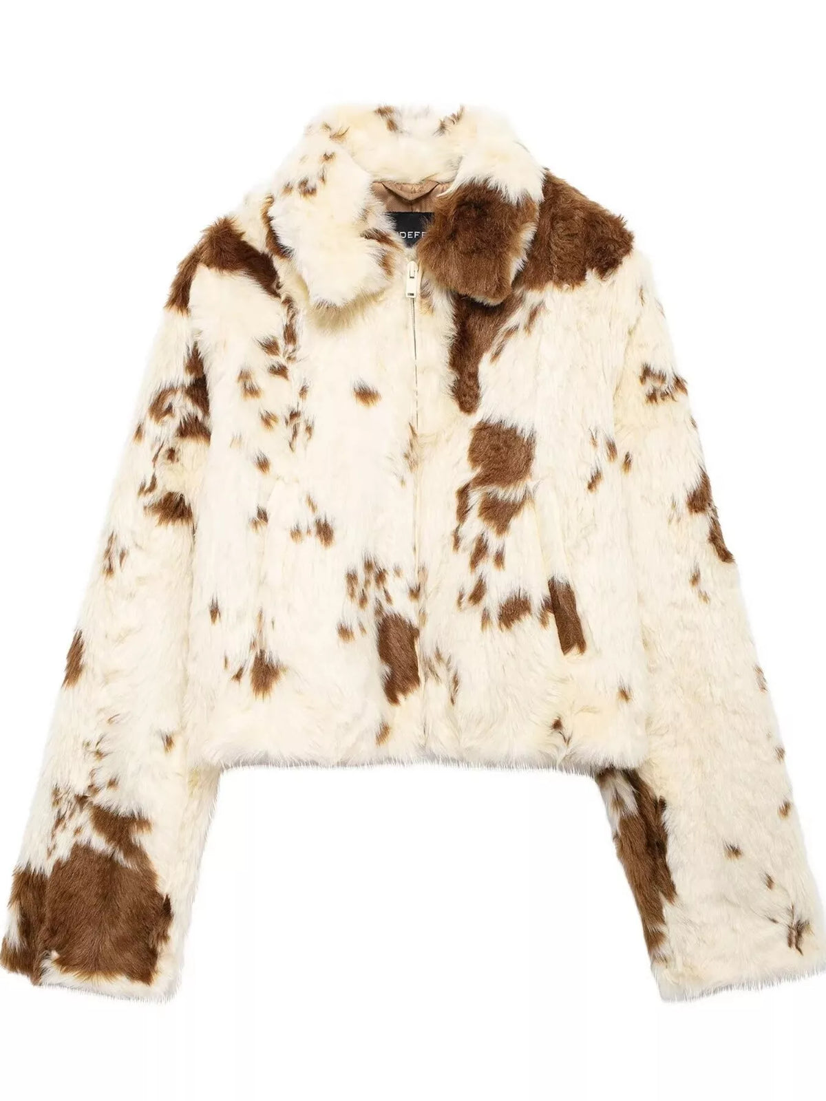 Faux Fur Zip Up Cropped Outerwear in Beige, view 8