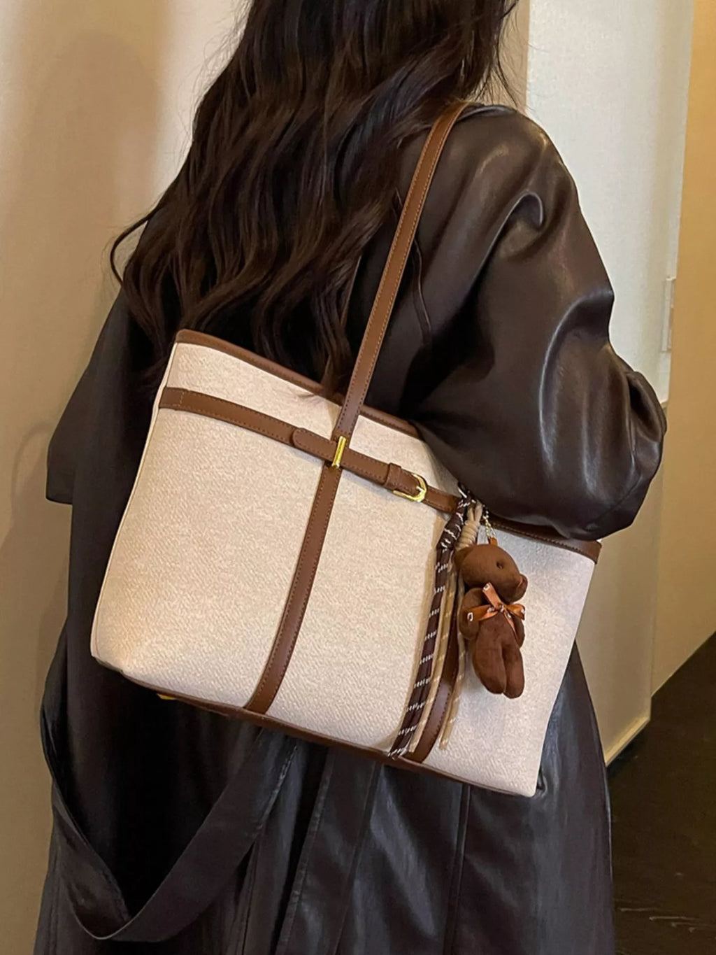 Decorative Buckle Tote Bag in Off-white, view 5