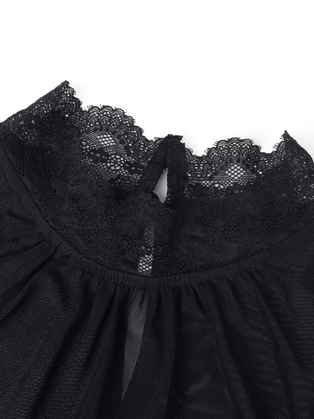 Lace Trim Velvet Sheer Sleeve Blouse - Lilixa.store