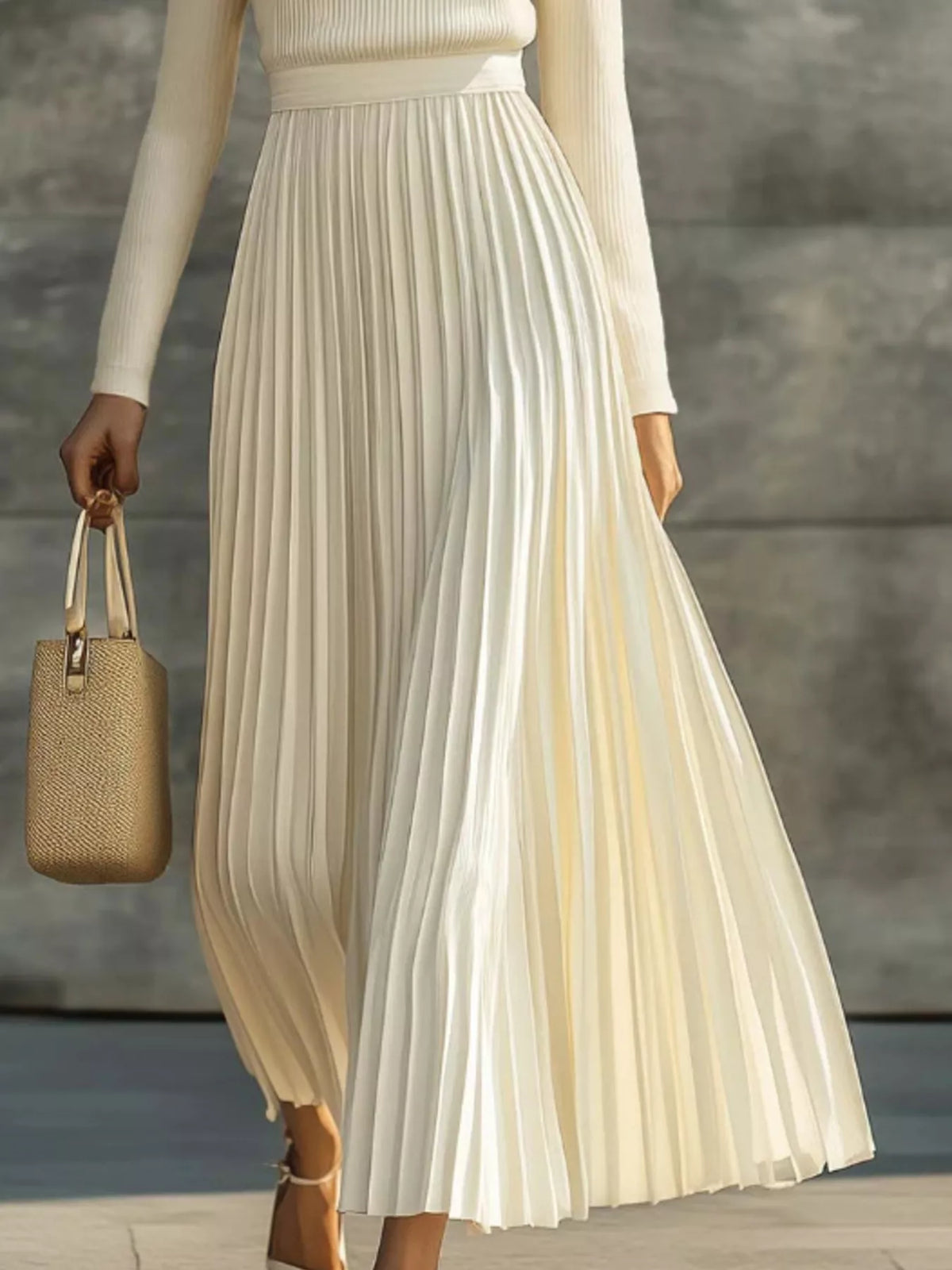 Ribbed Knit Pleated Midi Dress