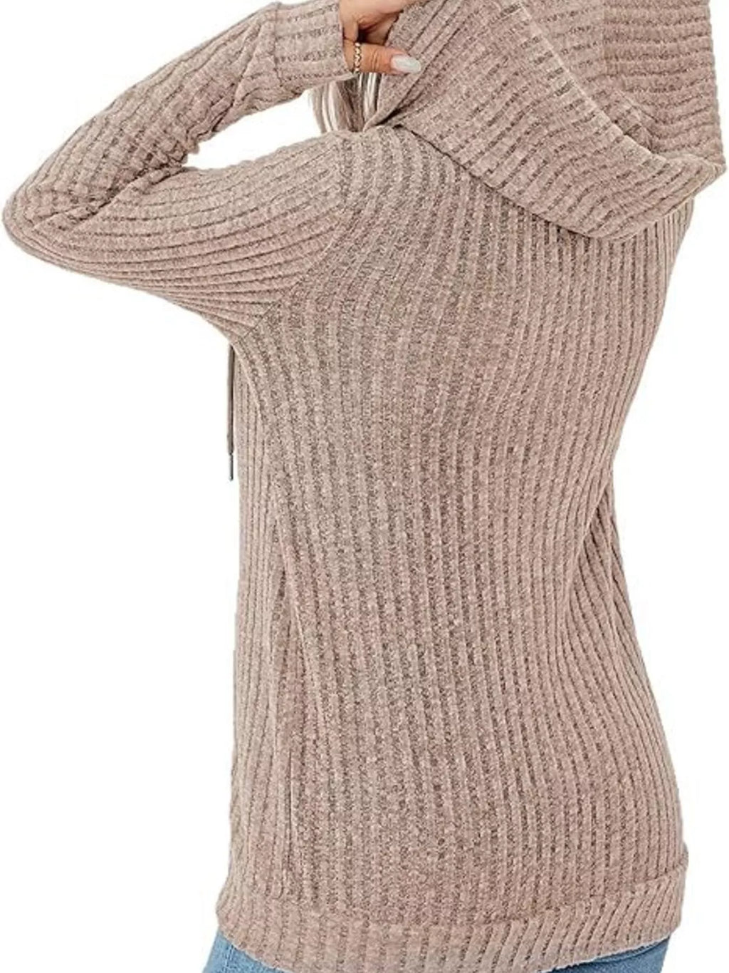Ribbed Zip Up Hooded Outerwear - Lilixa.store