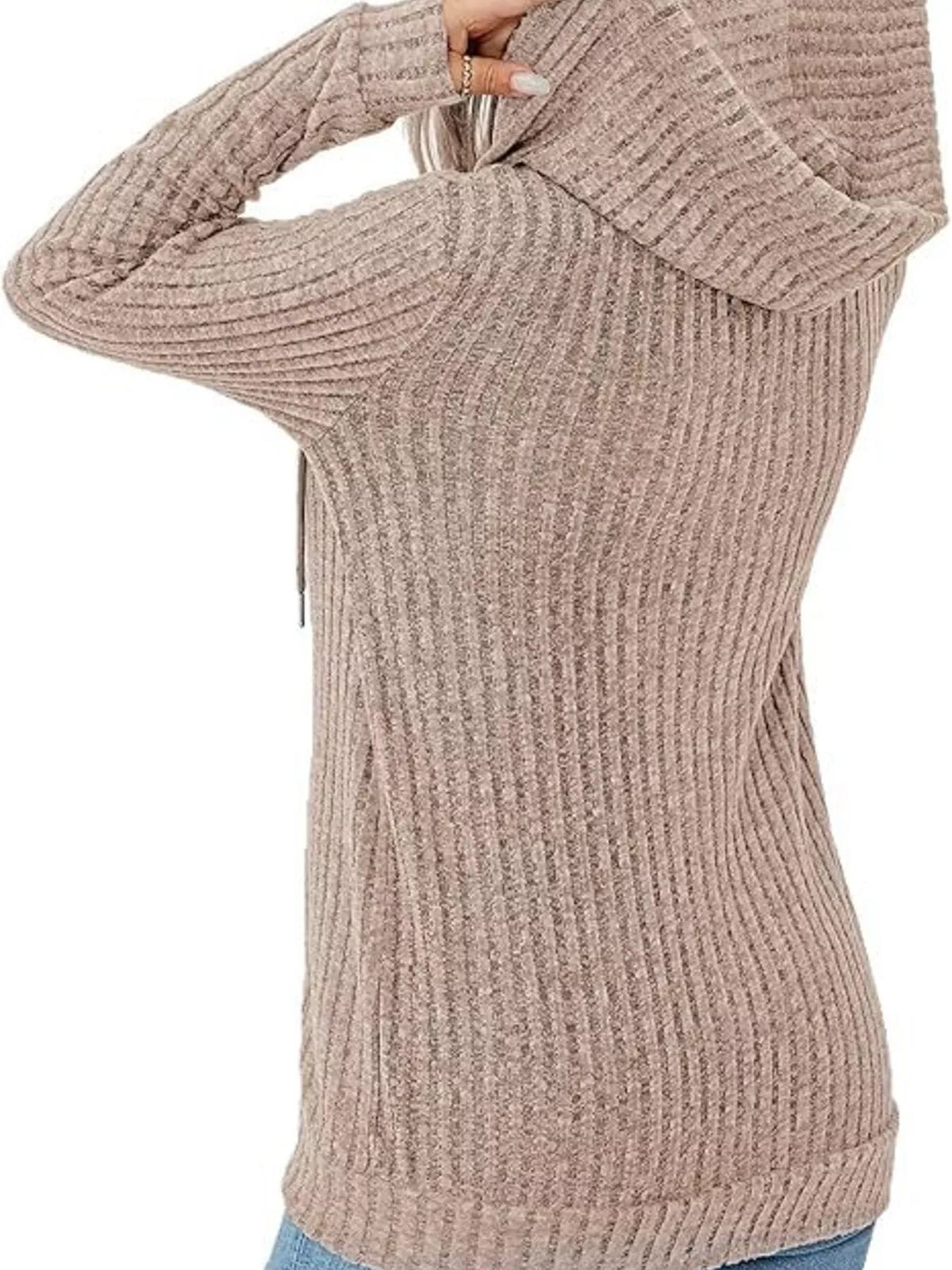 Ribbed Zip Up Hooded Outerwear - Lilixa.store