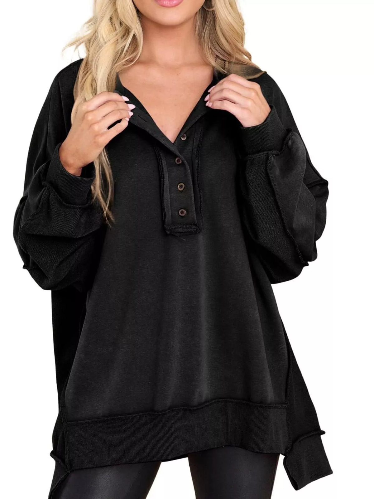 Half Snap Long Sleeve Sweatshirt - Lilixa.store