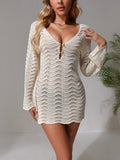 Openwork Long Sleeve Cover-Up Dress - Lilixa.store