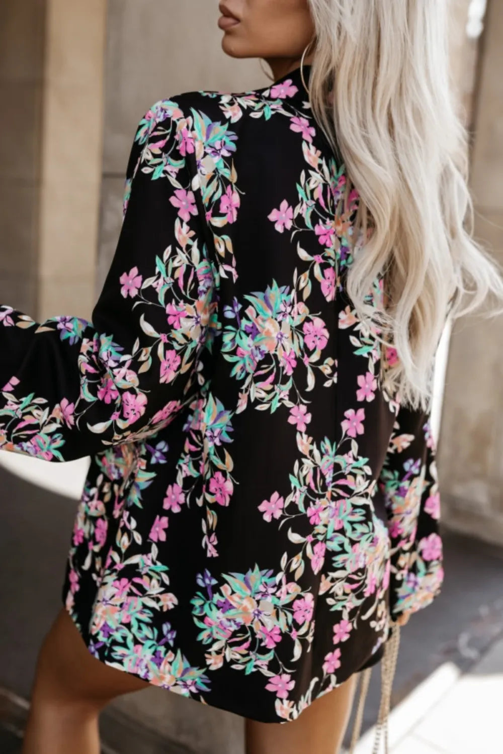 Tied Printed Collared Neck Long Sleeve Jacket, view 3