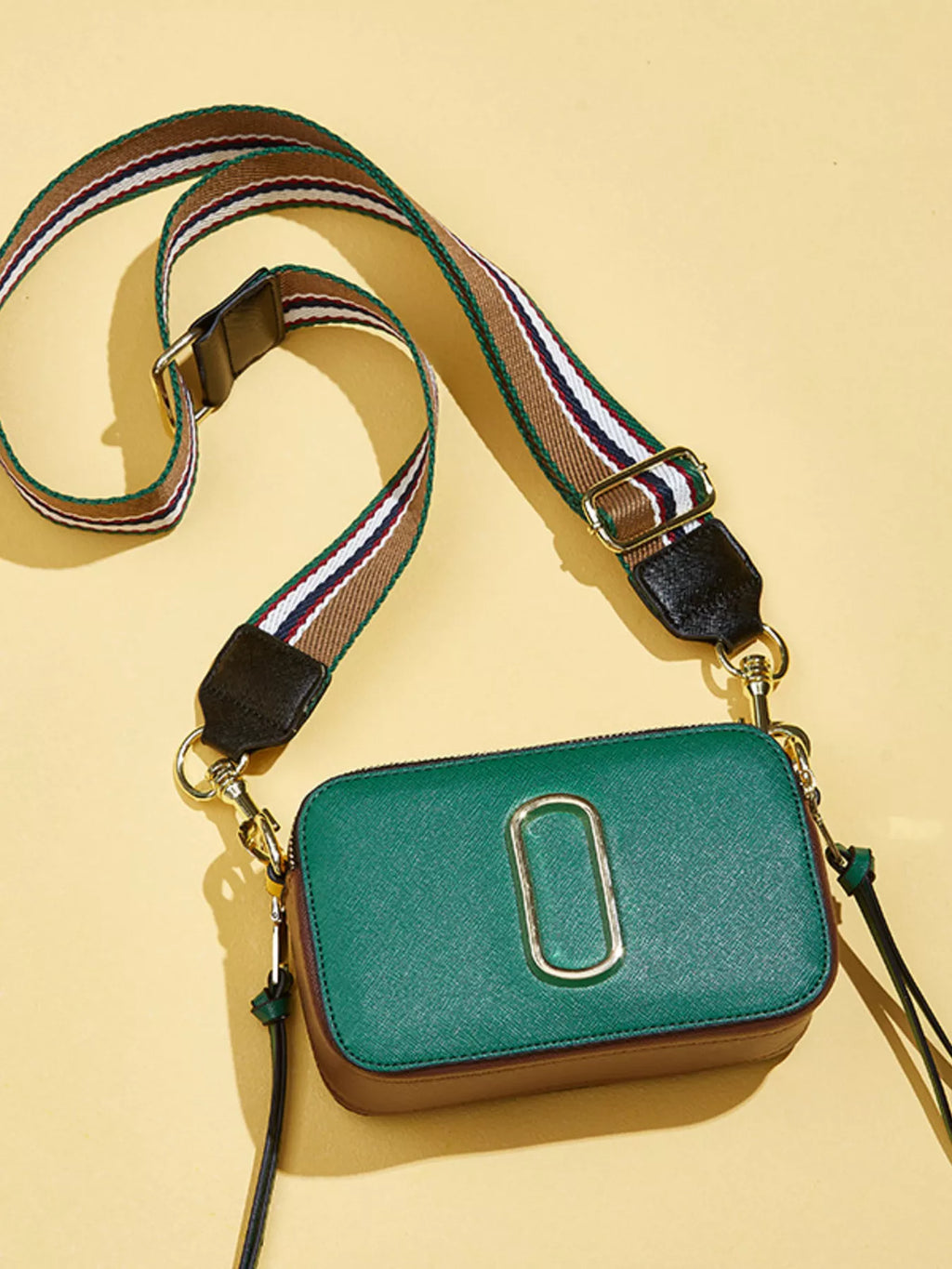 Color-Block Crossbody Bag with Webbing Strap in Dark Green, view 5