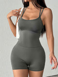 Double Spaghetti Strap Active Romper - Lilixa.store