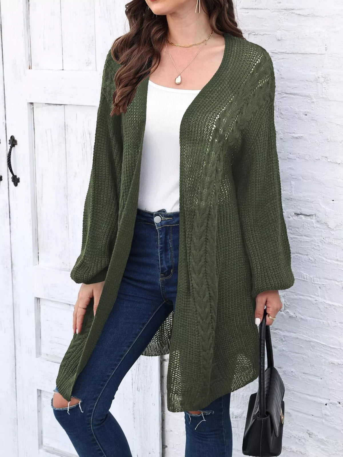 Open Front Long Sleeve Cardigan - Lilixa.store