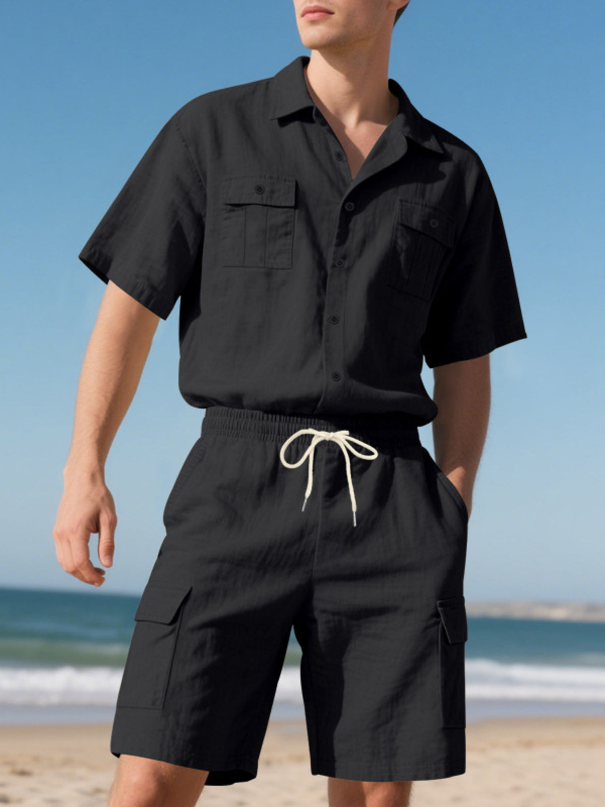 Men's Full Size Button Up Shirt and Shorts Set Plus Size - Lilixa.store
