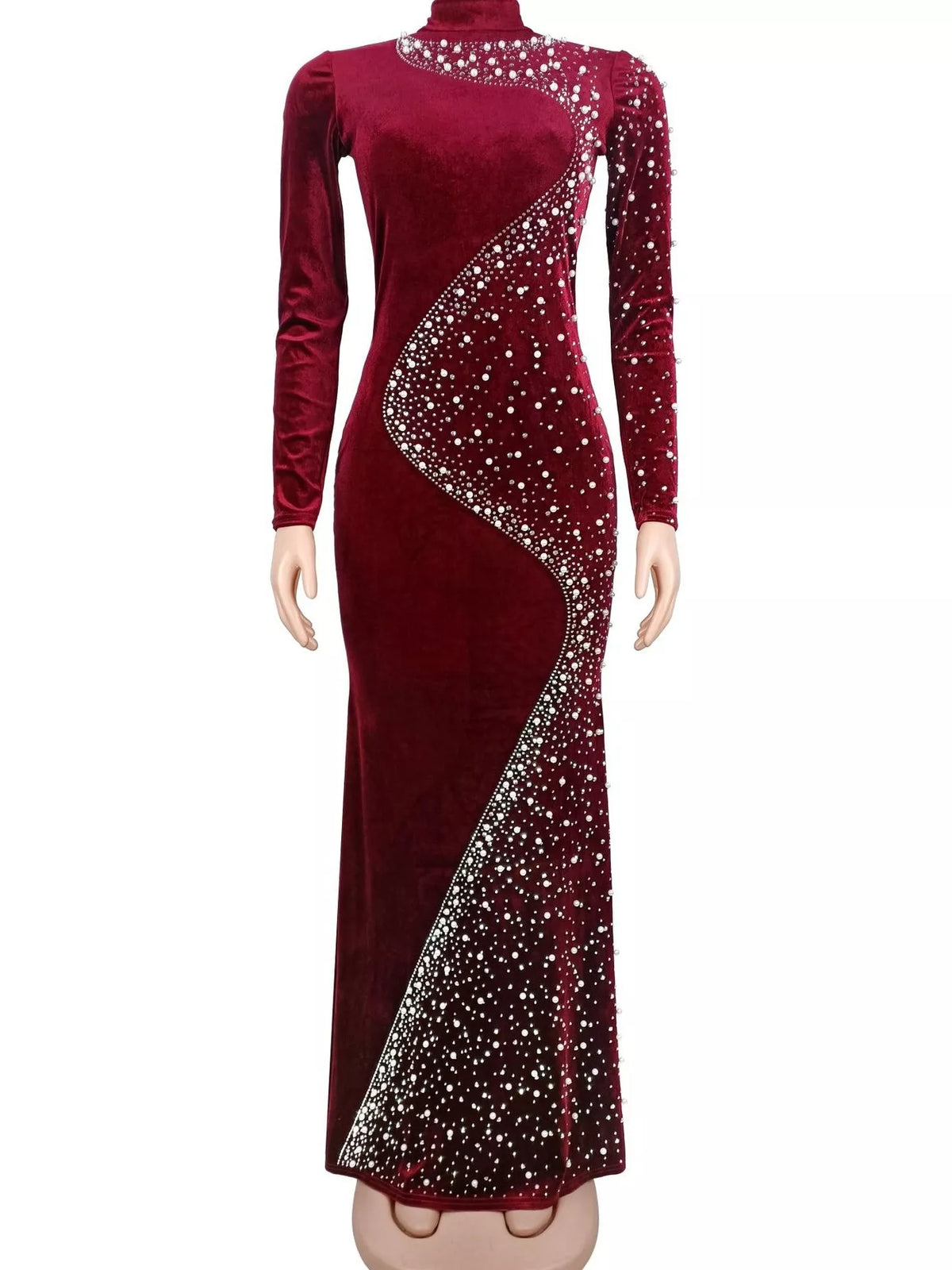Rhinestone Embellished Velvet Mermaid Evening Maxi Dress - Lilixa.store