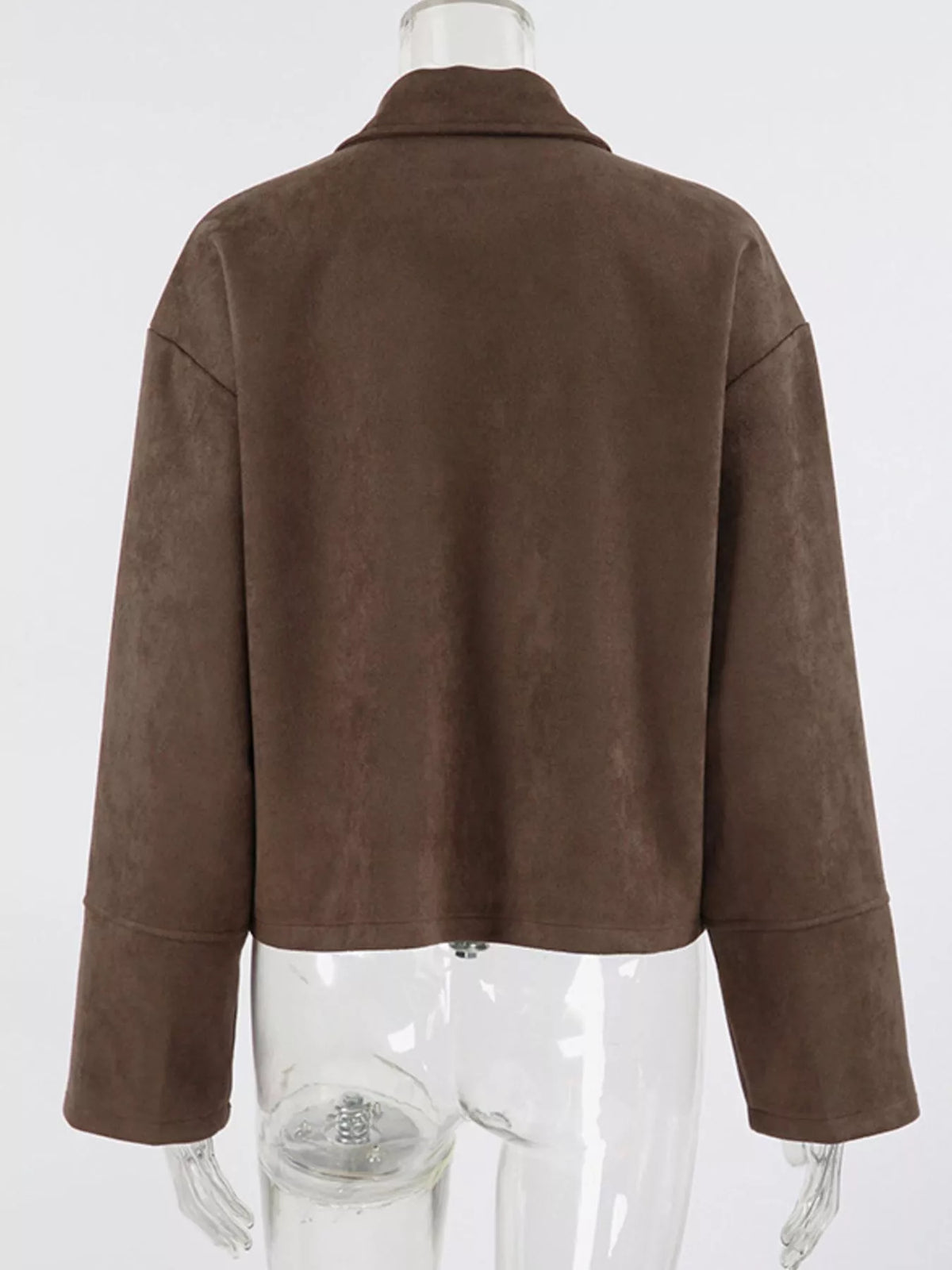 Zip-Up Dropped Shoulder Jacket in Brown, view 6