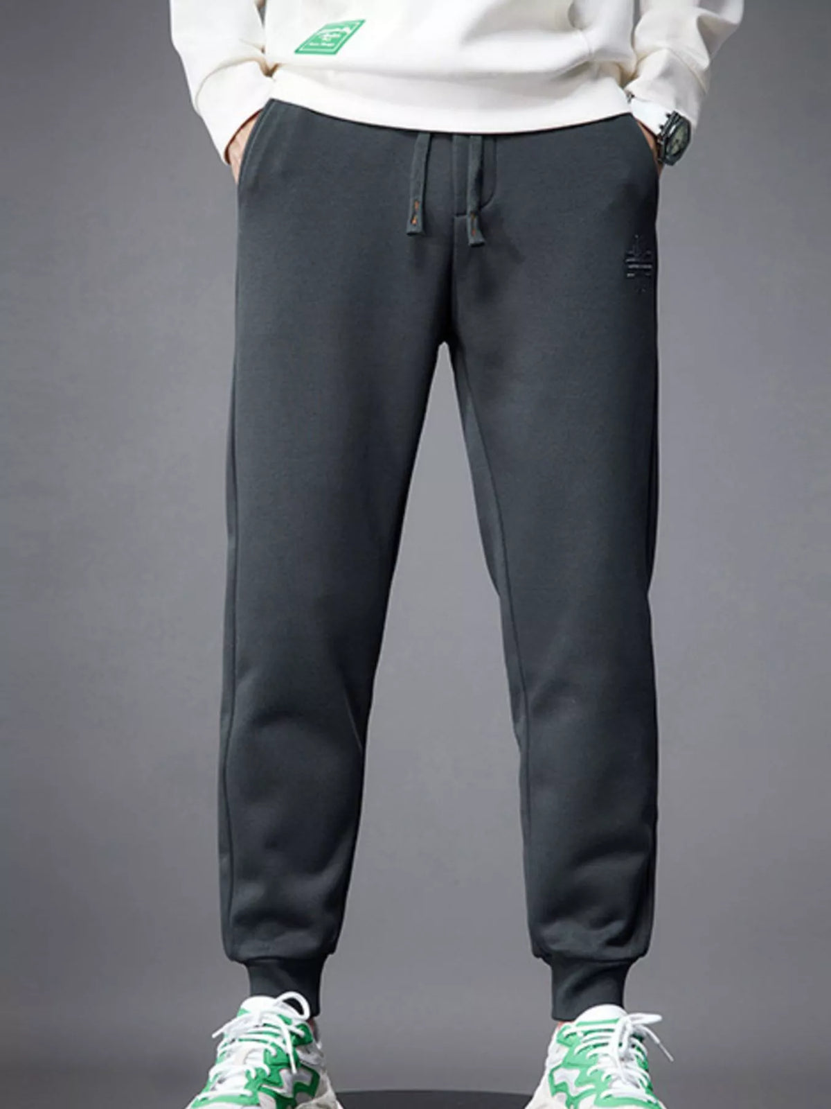 Men's Drawstring Joggers with Pockets in Dark Gray