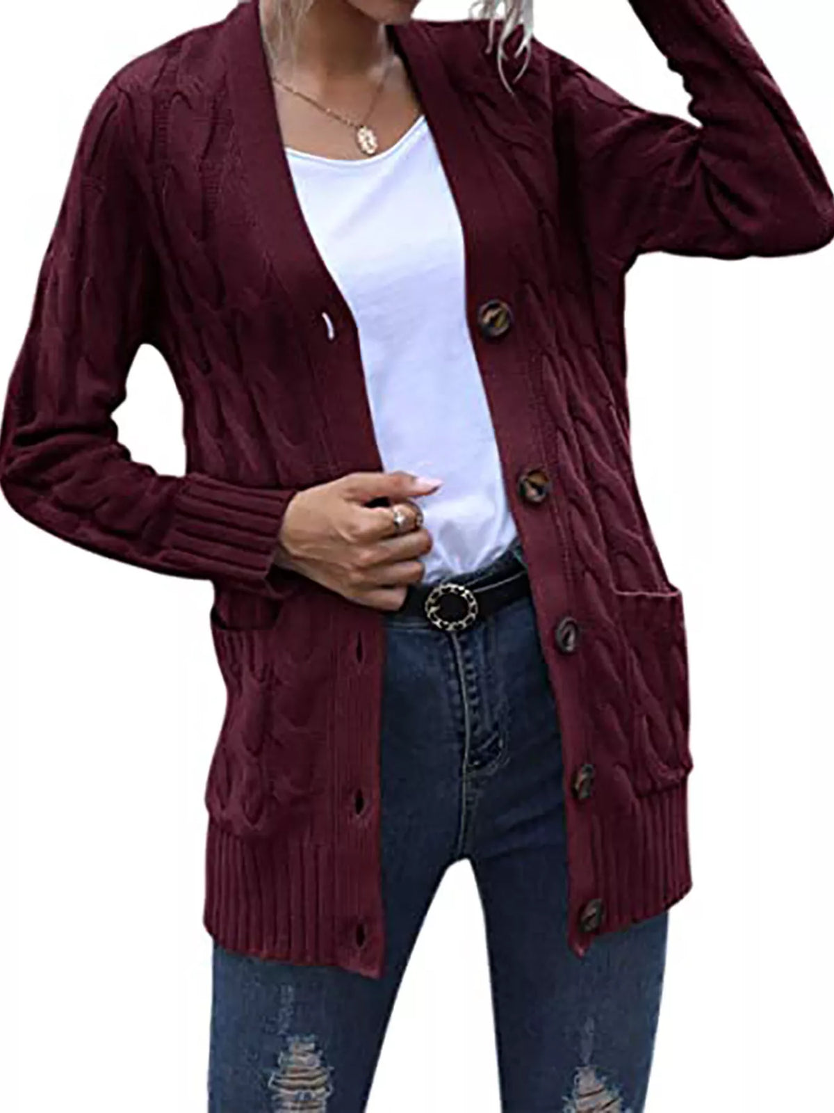 Full Size Chunky Cable Knit Button-Down Cardigan Plus Size - Lilixa.store