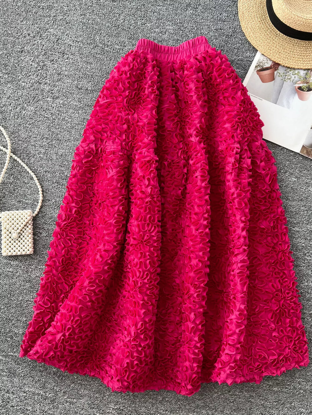 Elegant 3D Lace Trim High‑Waist A‑Line Midi Skirt - Lilixa.store