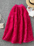 Elegant 3D Lace Trim High‑Waist A‑Line Midi Skirt - Lilixa.store