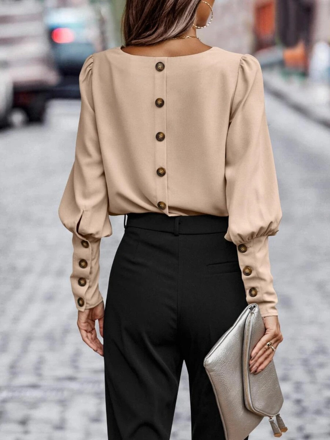 Round Neck Lantern Sleeve Blouse, view 11