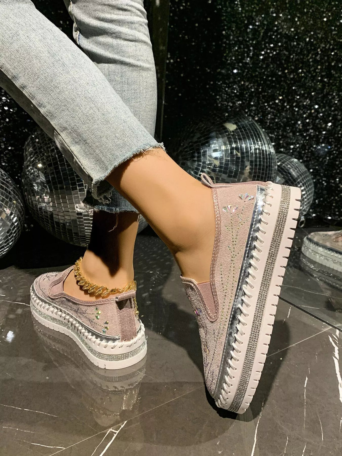 Rhinestone Embellished Platform Loafers, view 3