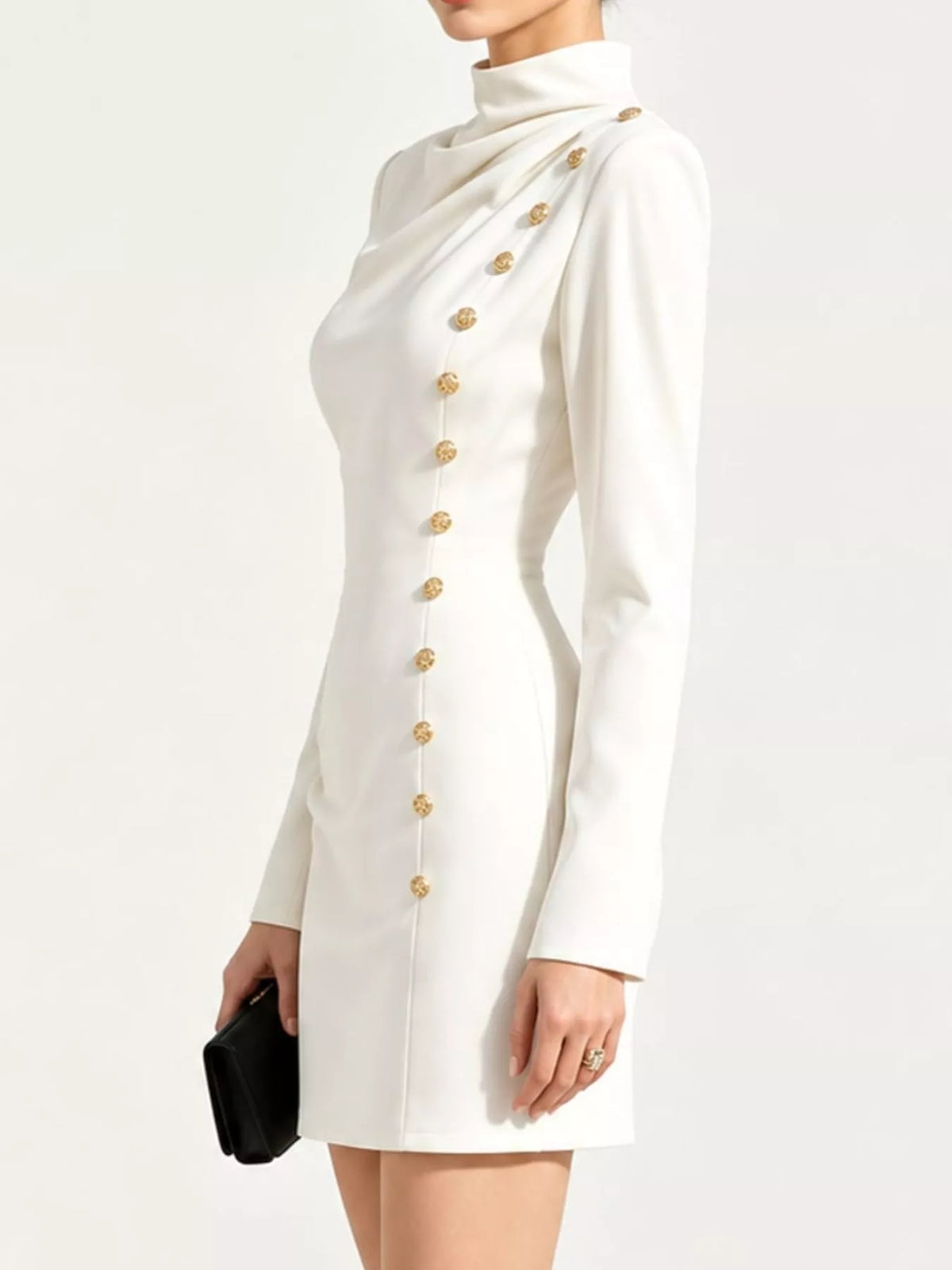 Full Size Decorative Button Mock Neck Mini Dress Plus Size, view 2