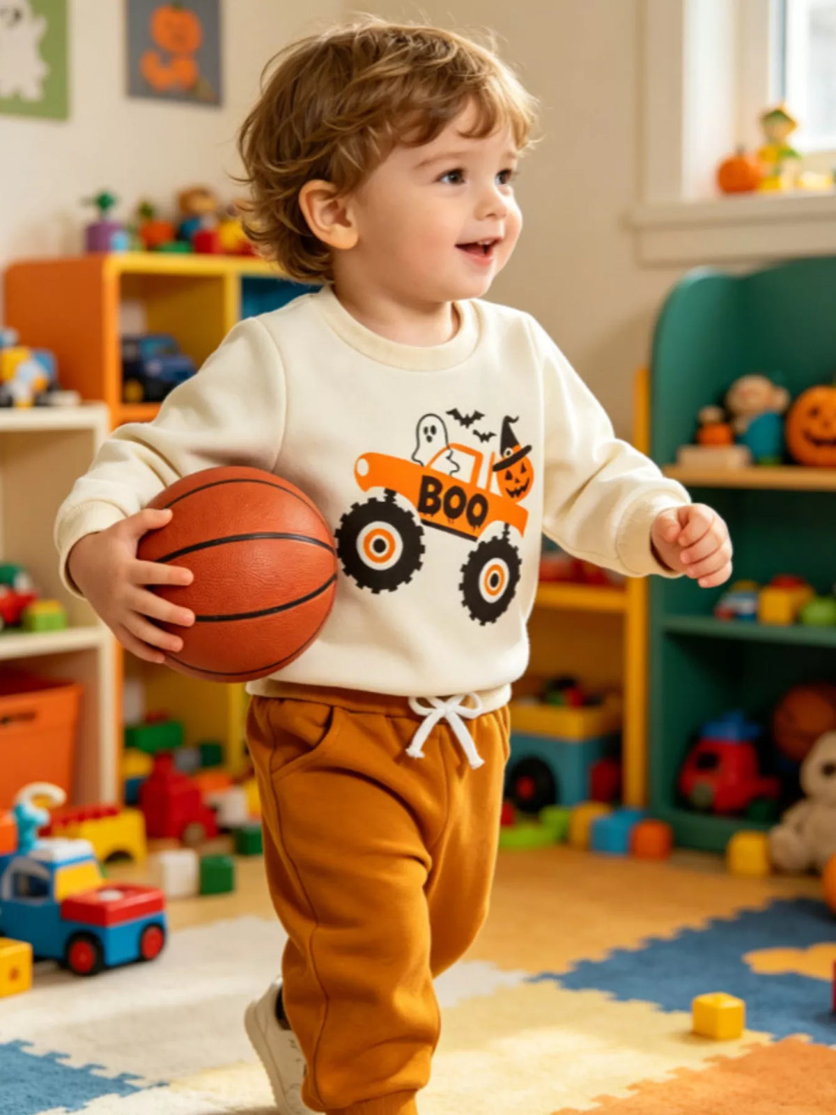 Children's Halloween Monster Truck Graphic Sweatshirt and Pants Set
