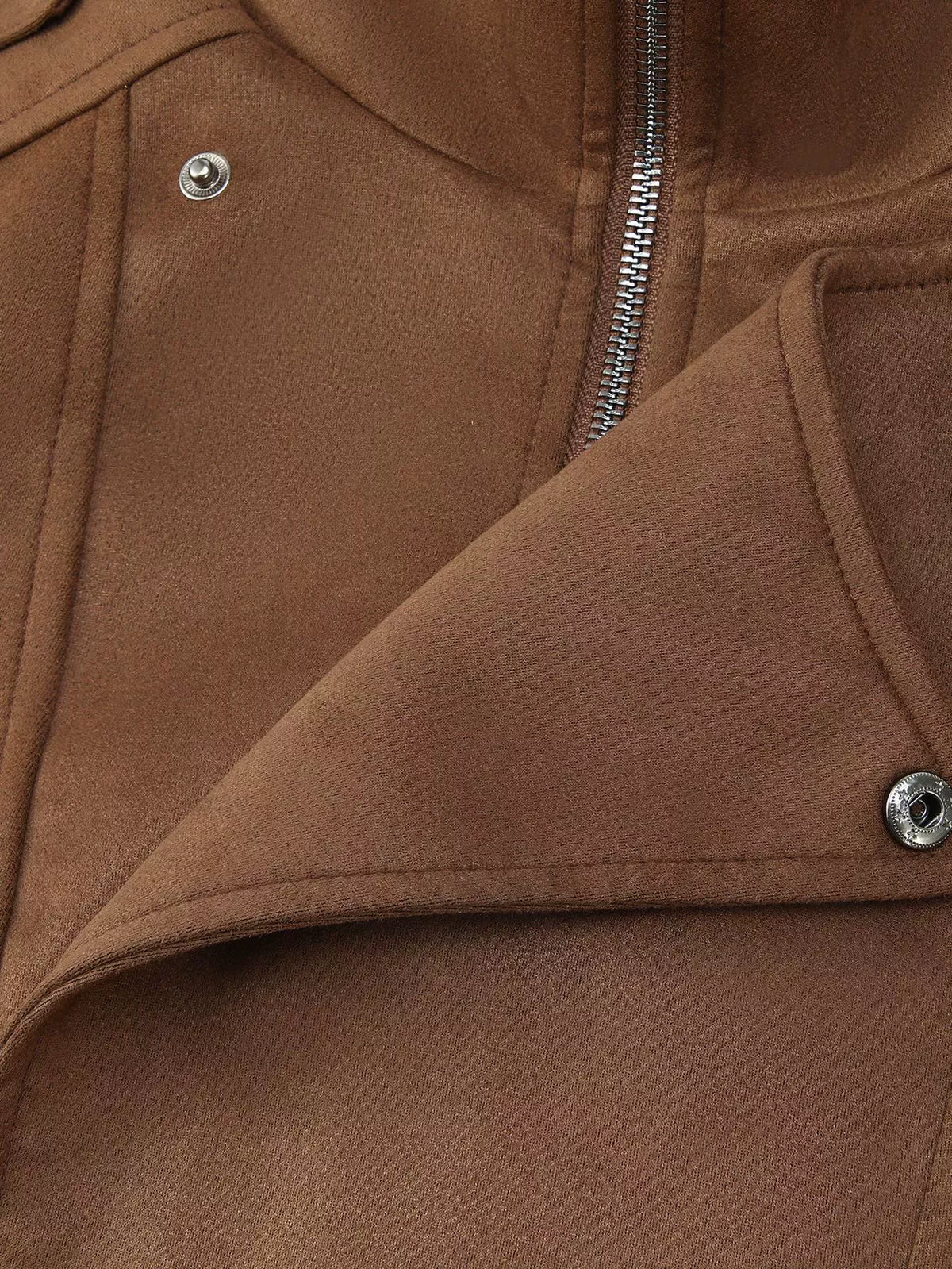 Asymmetrical Zipper Moto Jacket with Belt Detail in Brown, view 6