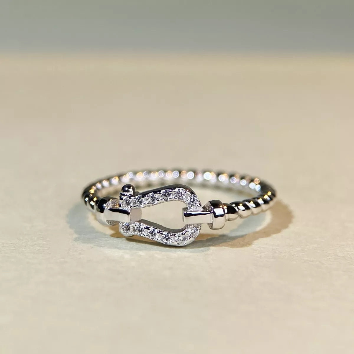 925 Sterling Silver Zircon Horseshoe Shaped Ring, view 5