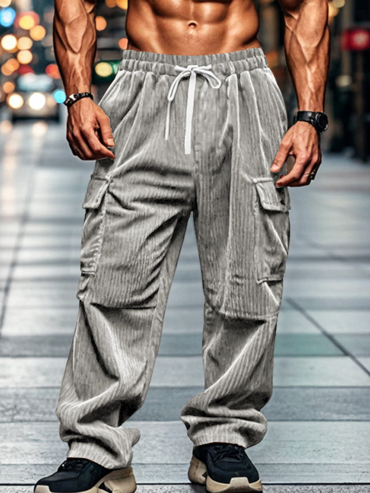 Men's Full Size Corduroy Cargo Pants Plus Size