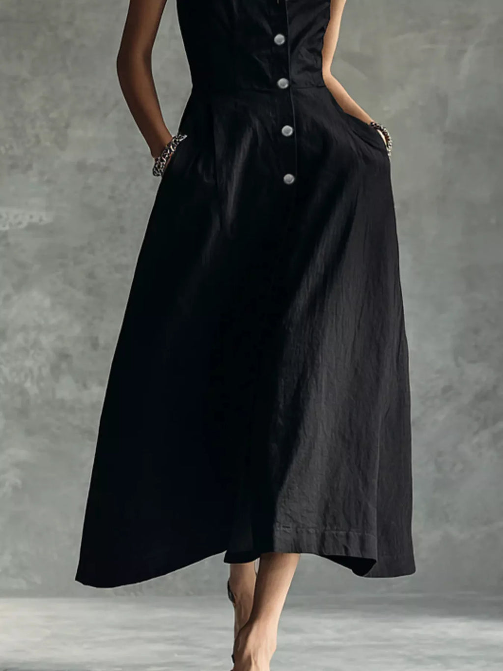 Sleeveless Button-Down Midi Shirt Dress, view 3