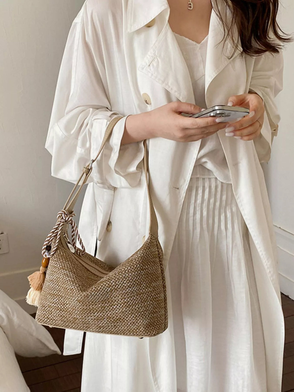 Woven Shoulder Bag with Tassel - Lilixa.store