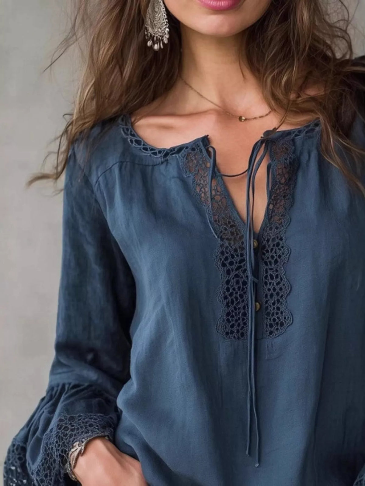 Full Size Tie Neck Flounce Sleeve Blouse Plus Size - Lilixa.store