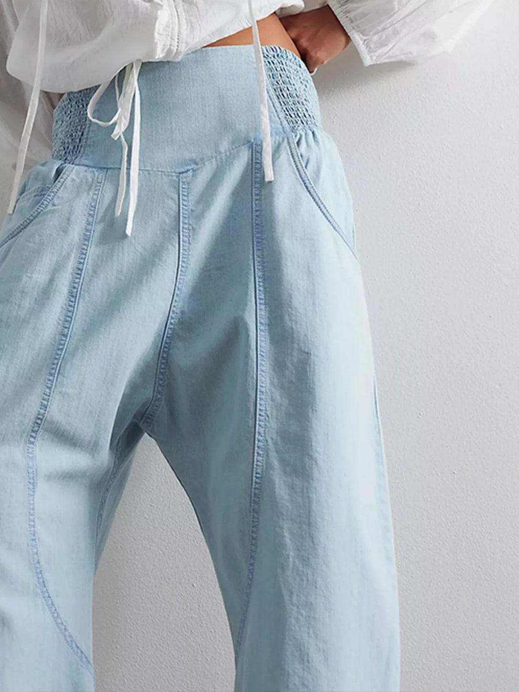 Smocked High-Waisted Wide Leg Jeans - Lilixa.store