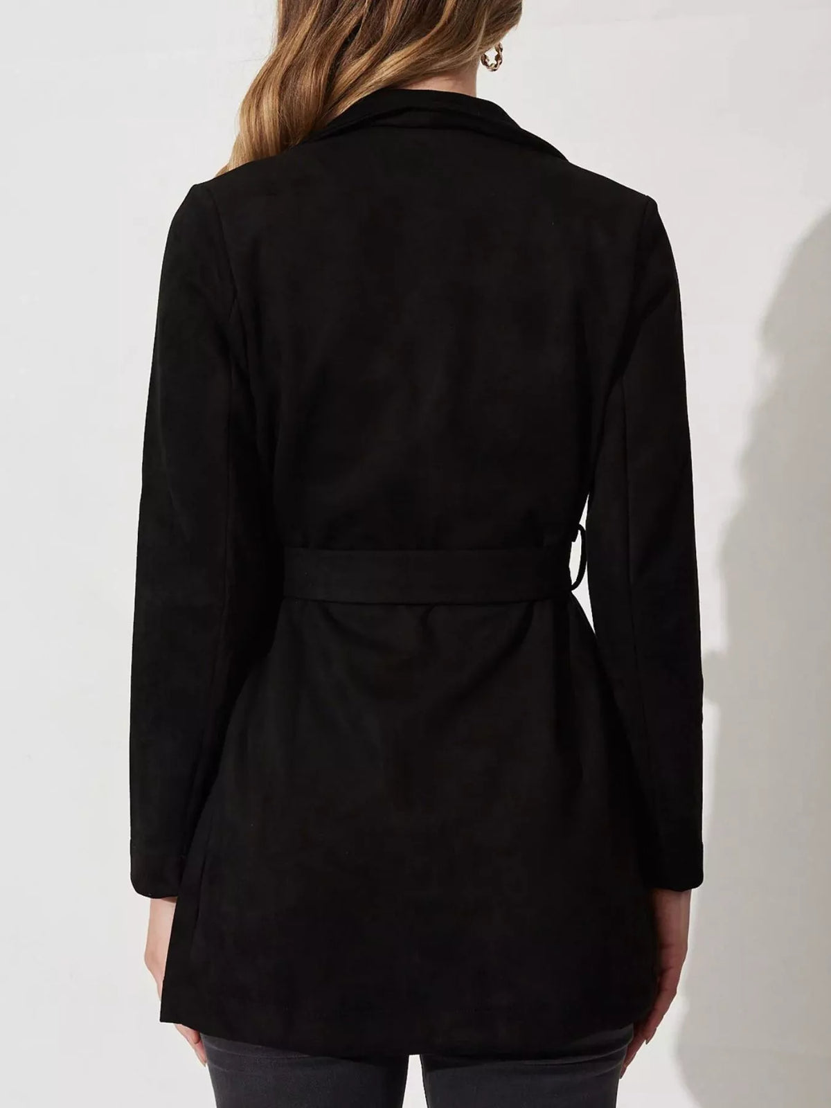 Suede Tie Waist Long Sleeve Outerwear, view 4