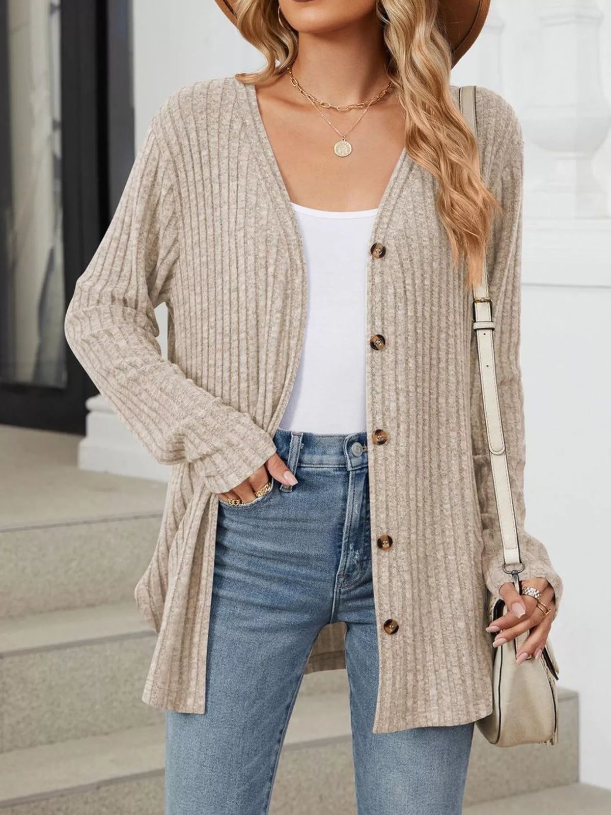 Ribbed Button-Up Cardigan - Lilixa.store
