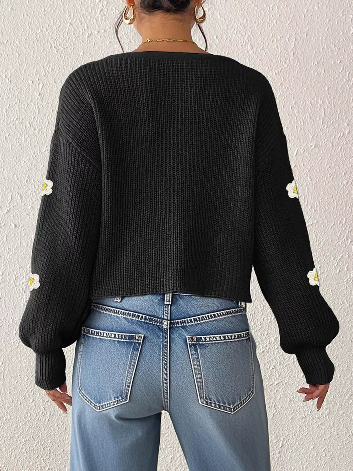 Floral V-Neck Button-Down Cropped Cardigan - Lilixa.store