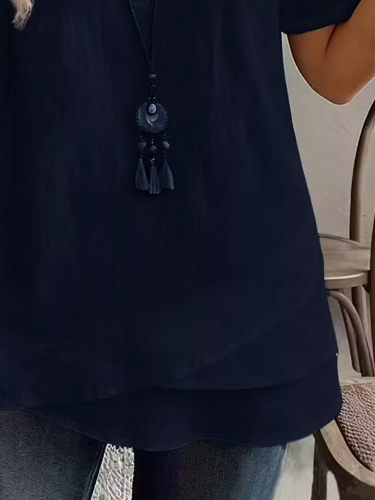 Notched Short Sleeve Blouse - Lilixa.store