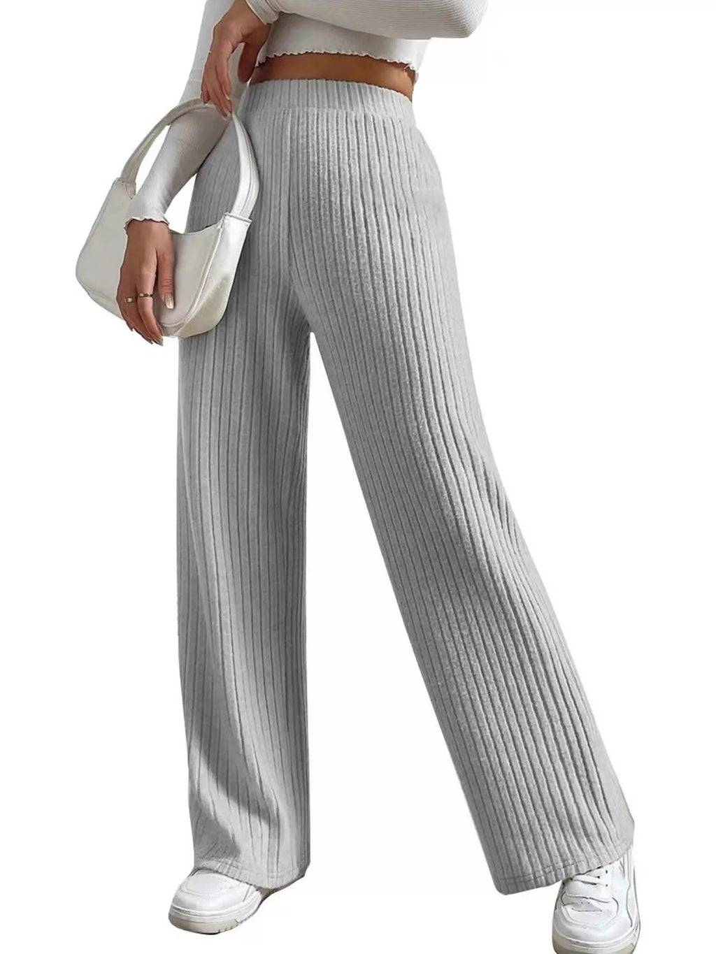 Ribbed Knit Wide-Leg Sweater Pants - Lilixa.store