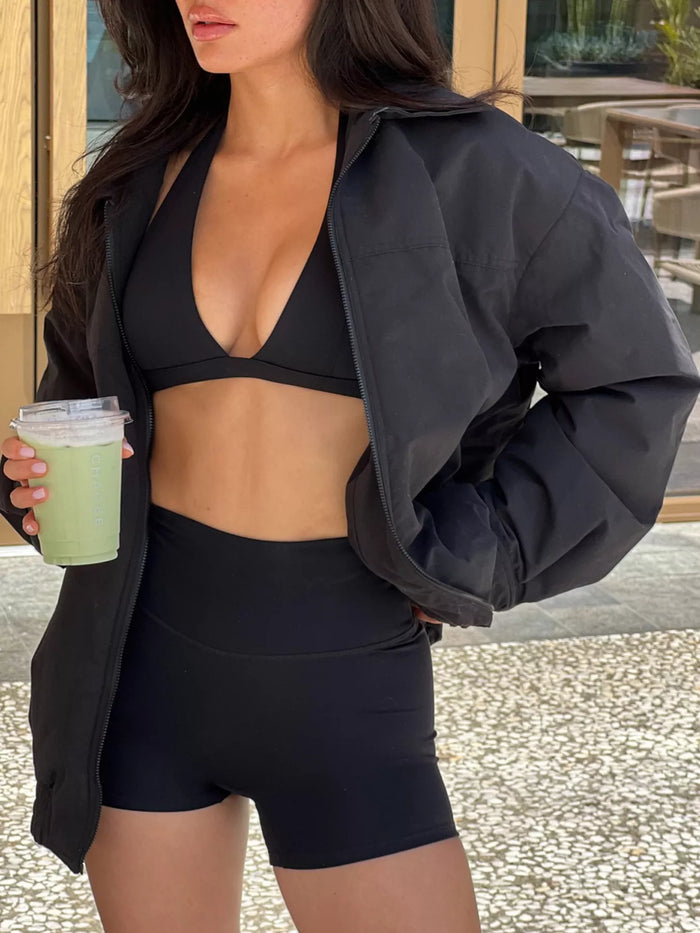 Relaxed Fit Lightweight Zip Up Jacket in Black