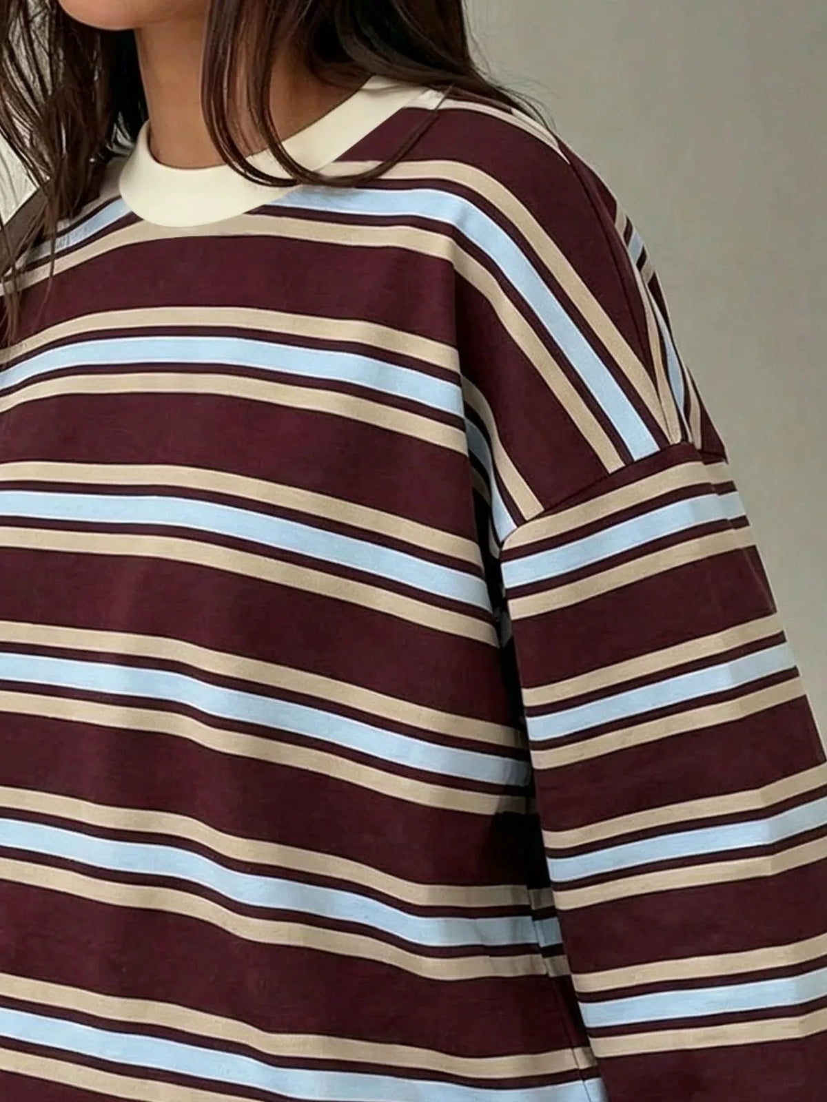 Full Size Casual Long-Sleeve Striped Crew Neck T-Shirt Plus Size, view 8