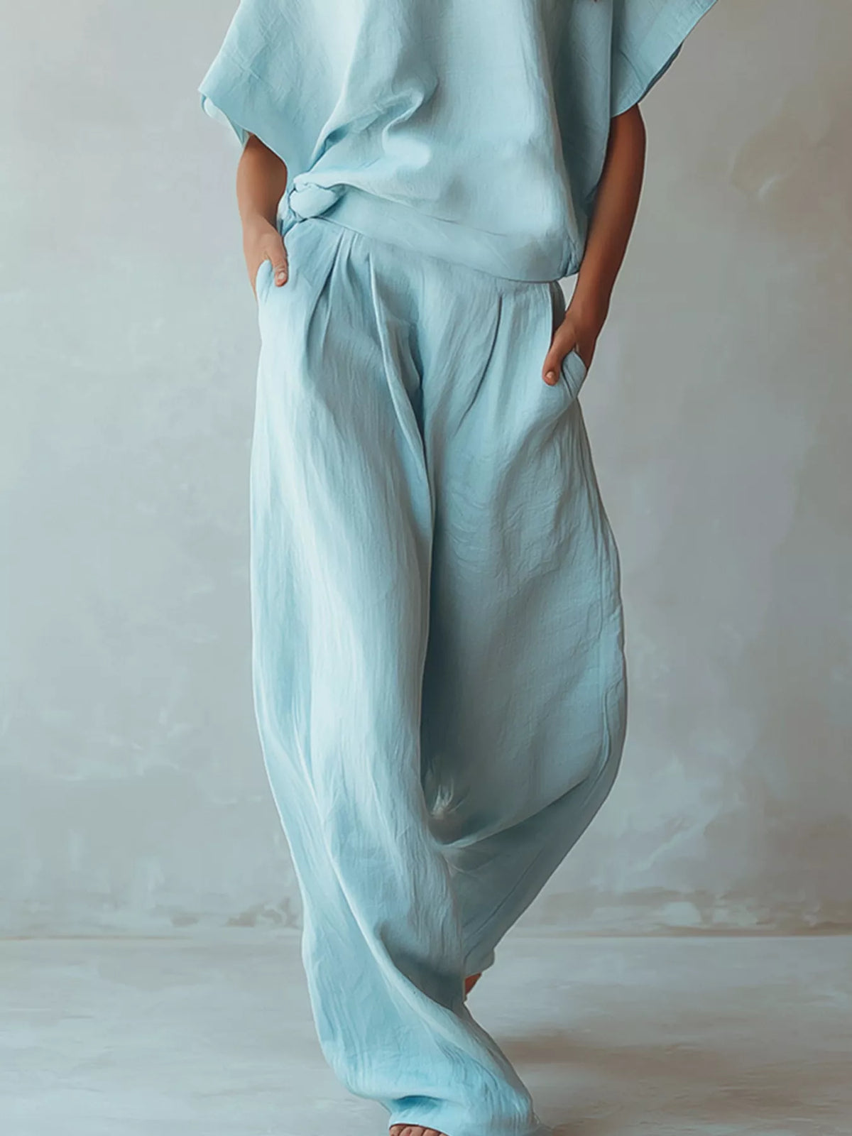 Full Size Solid Color Top and Wide-Leg Pants Set Plus Size