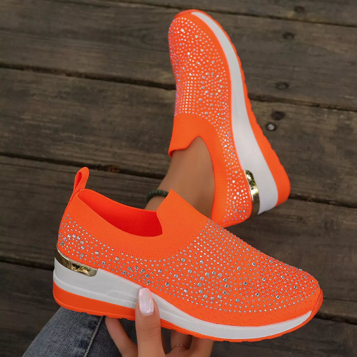 Rhinestone Round Toe Slip-Ons - Lilixa.store