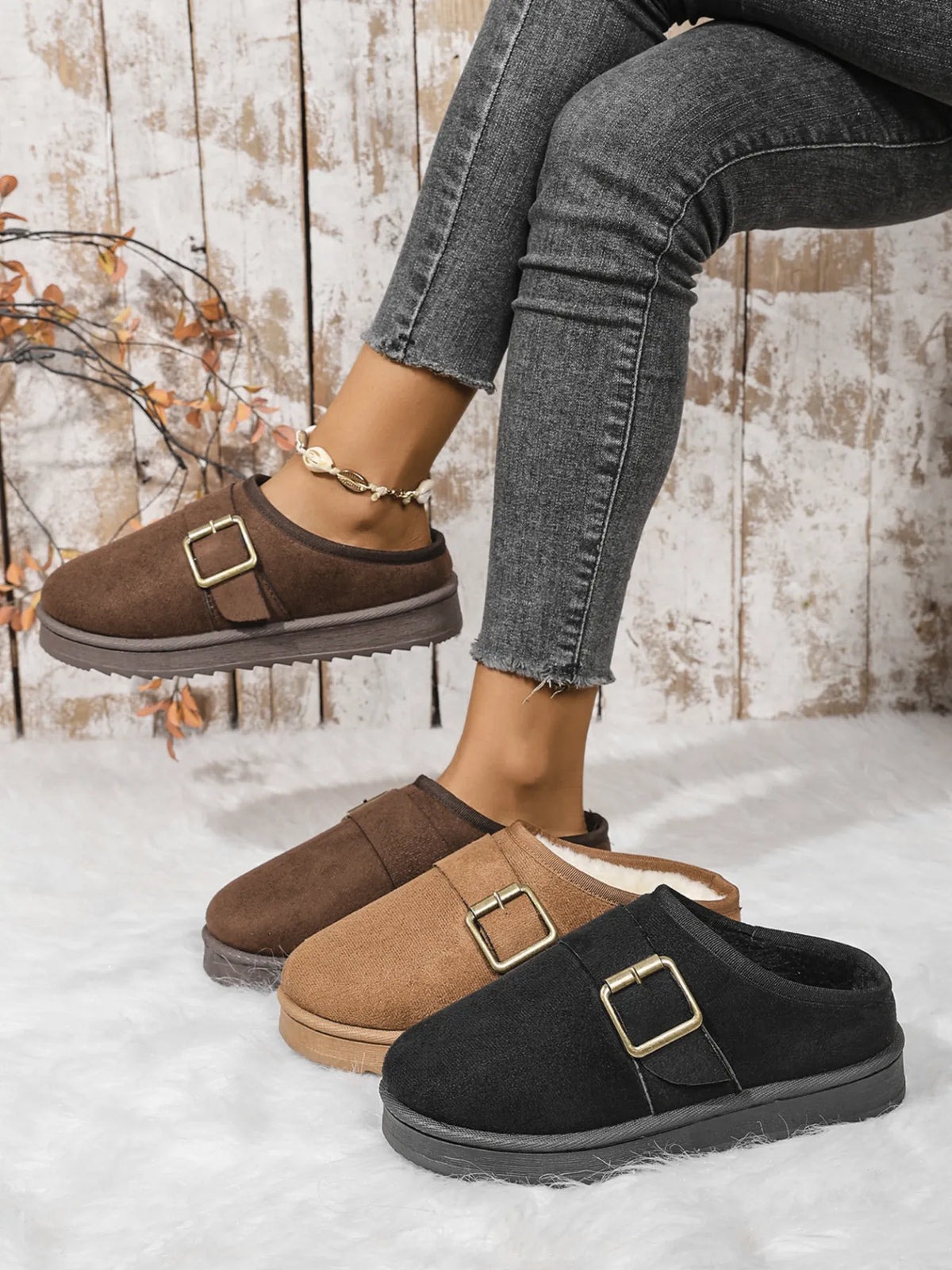 Cozy Buckle Suede Winter Slippers - Lilixa.store