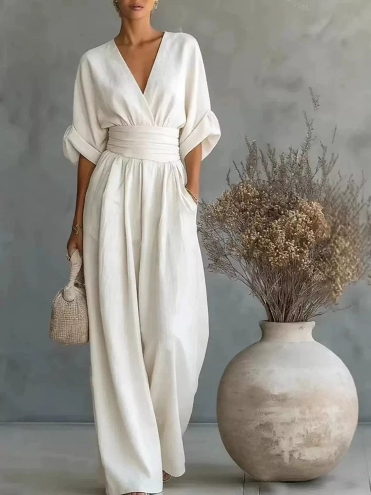 Full Size Half Sleeve Wide-Leg Jumpsuit Plus Size - Lilixa.store