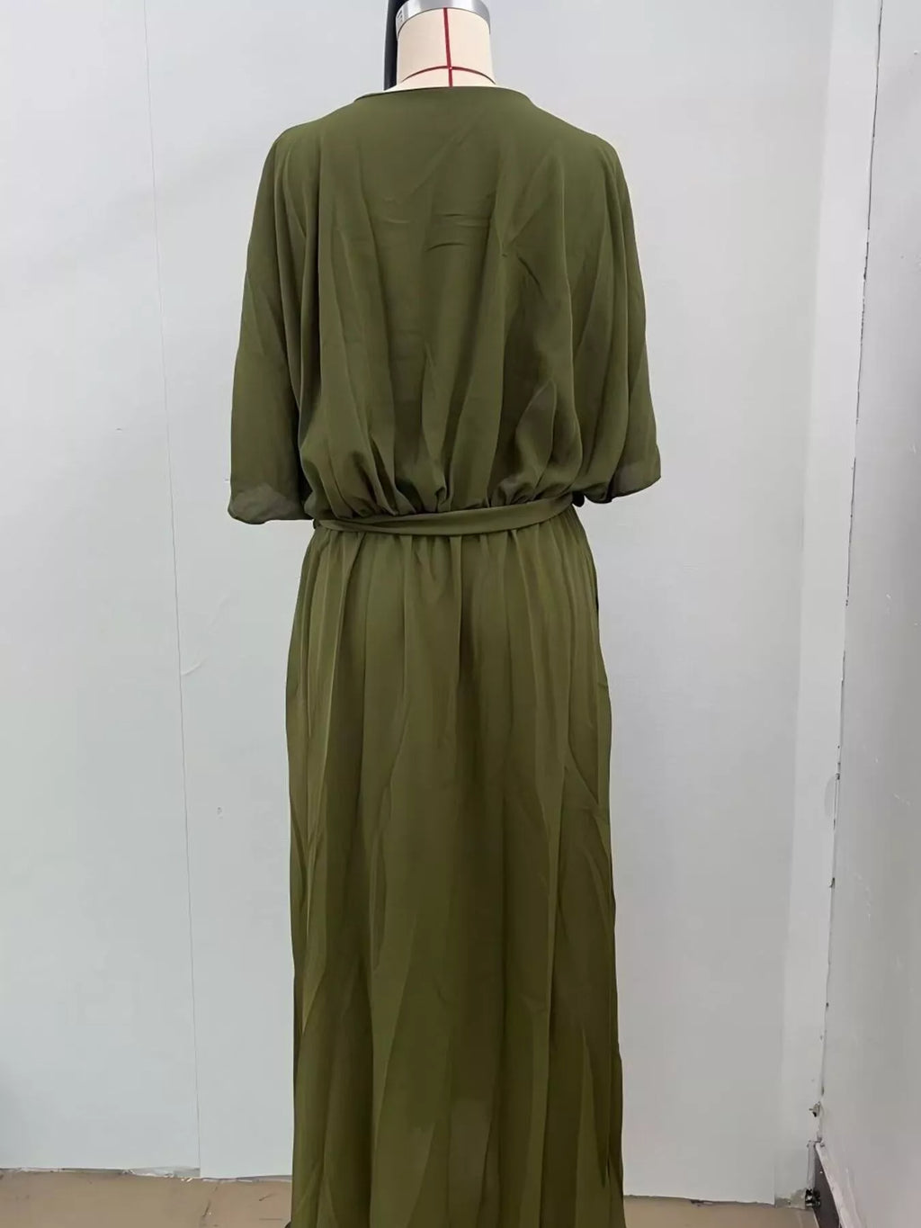 Full Size Chiffon Wrap Dress with Flutter Sleeves Plus Size - Lilixa.store