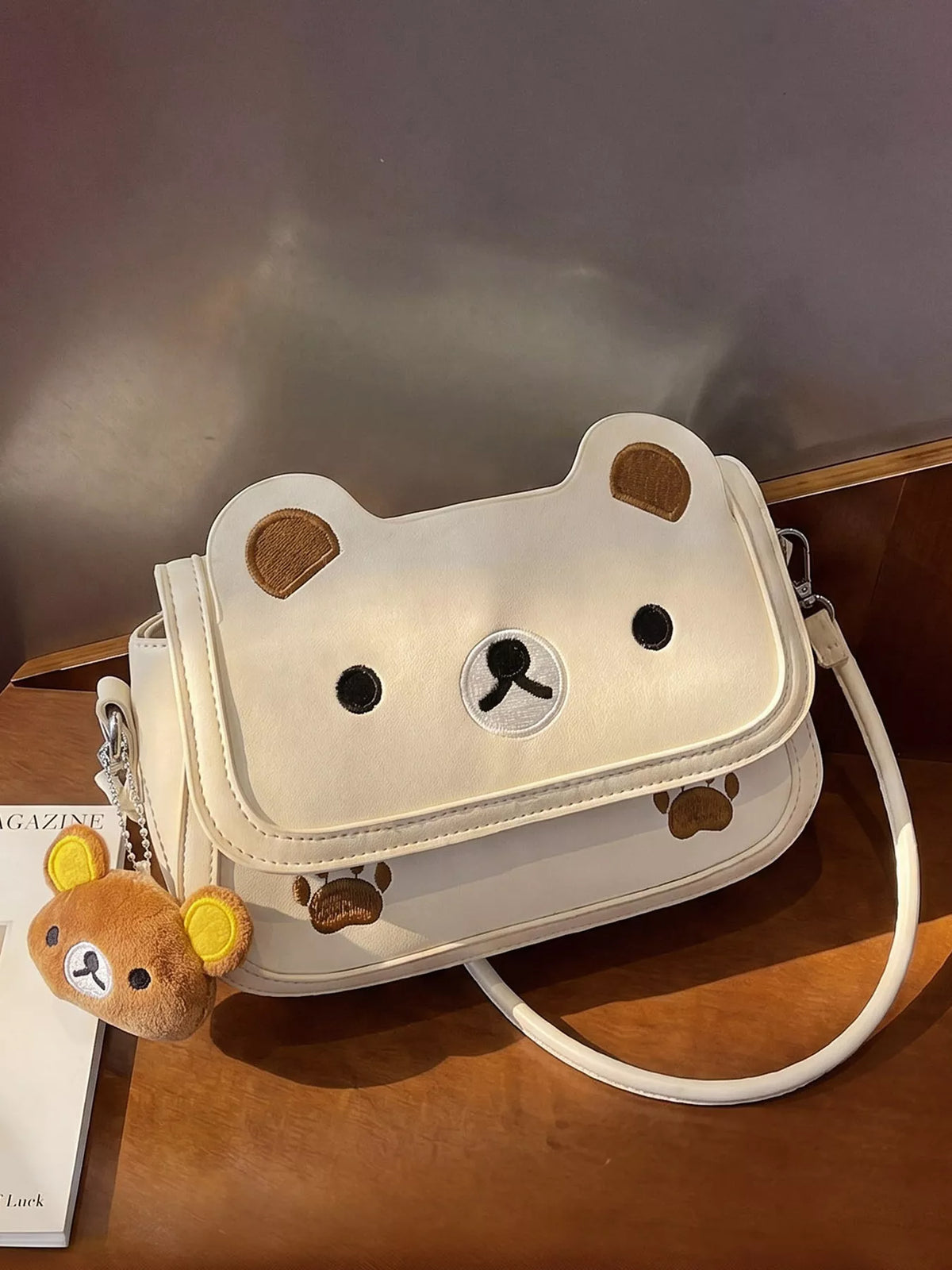 Cartoon Bear Crossbody Bag with Plush Bear Charm - Lilixa.store