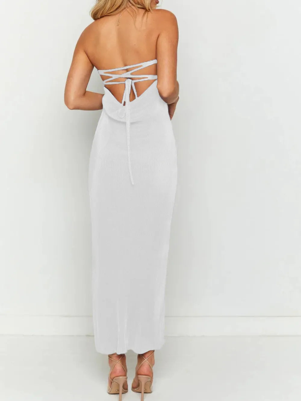 Lace-Up Back Tube Maxi Dress - Lilixa.store