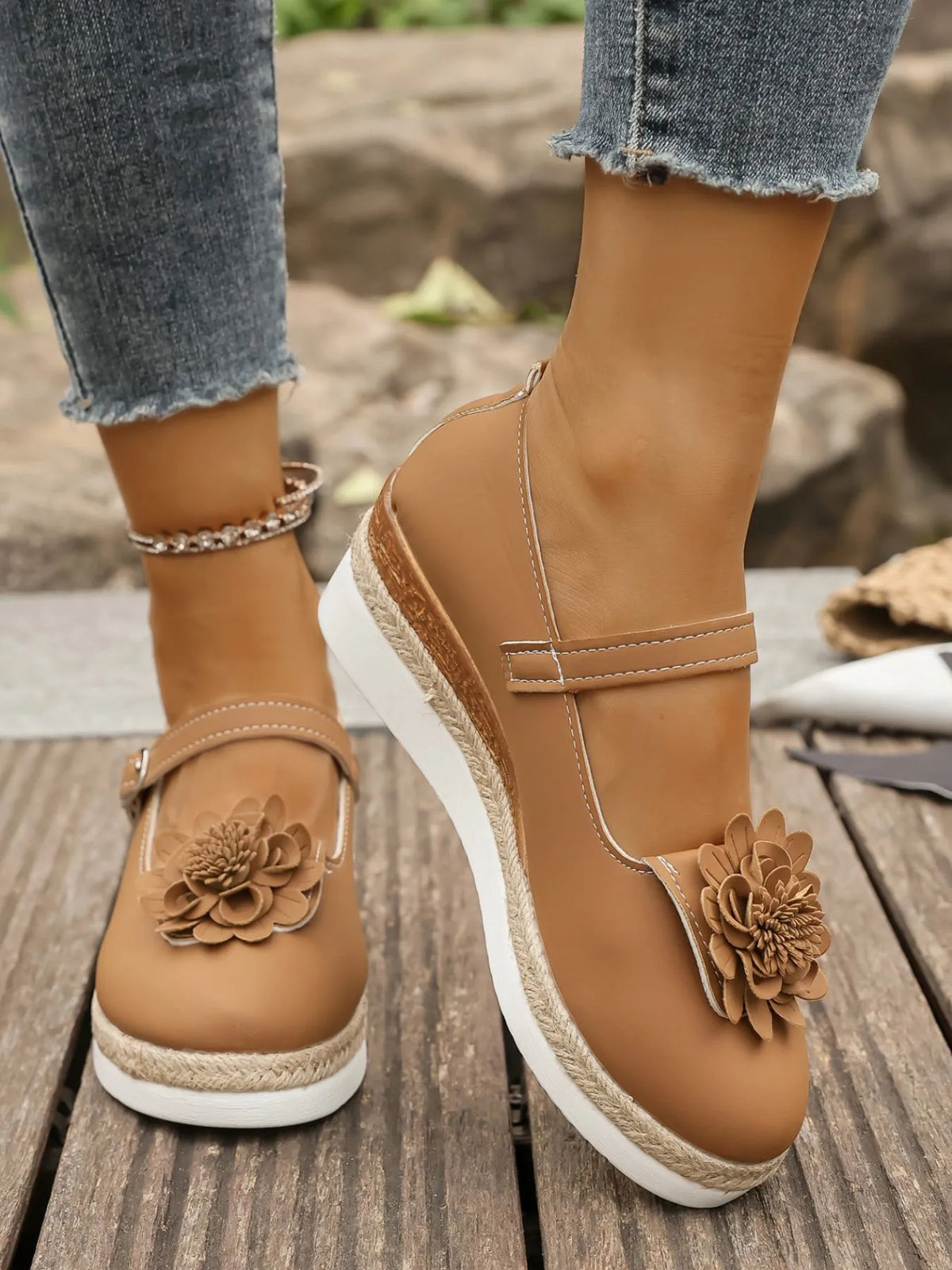 Flower Embellished Mary Jane Loafers, view 3