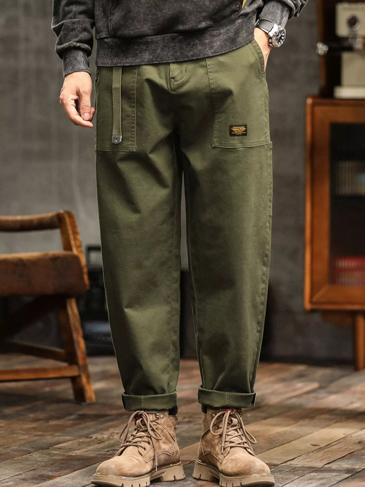 Men's Wide Leg Pants in Military Green