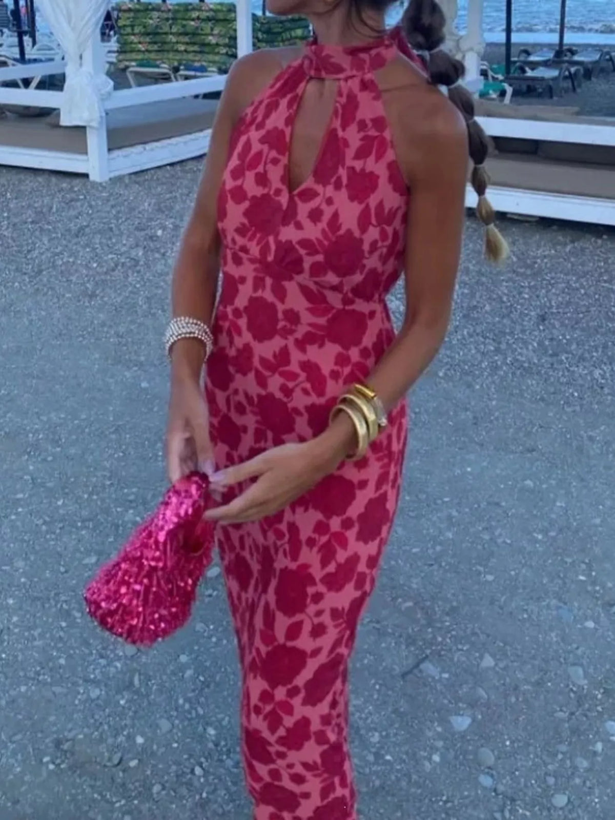 Cutout Detail Sleeveless Maxi Dress