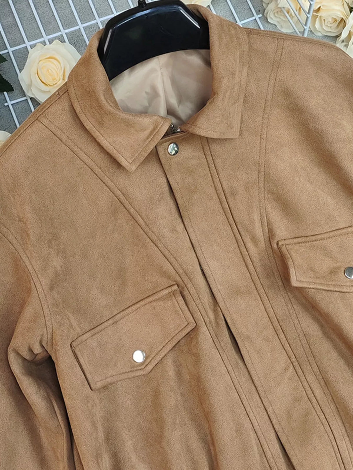 Zip Up Oversized Jacket in Taupe, view 10
